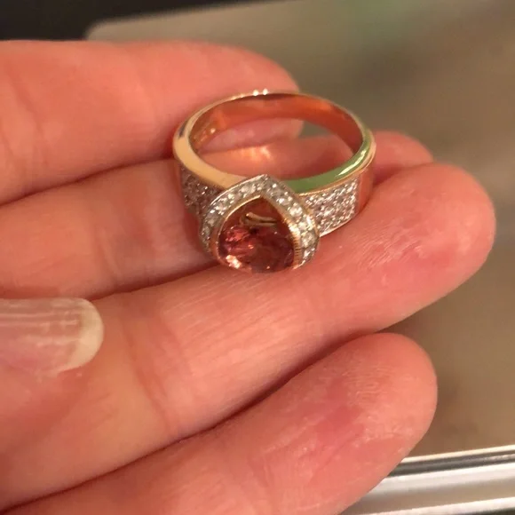 Solid 14k rose gold ring with round real diamonds & Natural Gemstone.SZ 8.5 - Picture 9 of 11